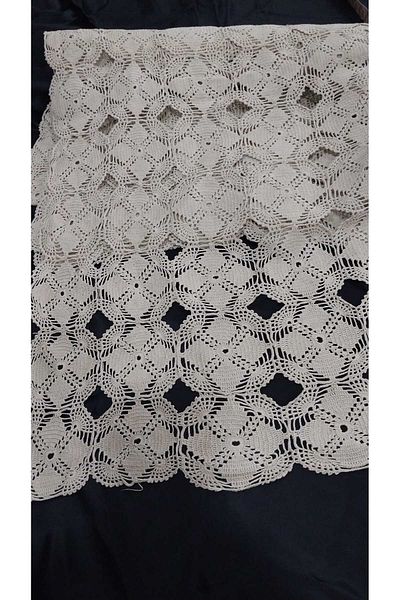 Papatyam Hand Knitted Crochet (190X120) Tablecloth Thick Thread Handcrafted Lace Set/Vintage/Cotton Thread/Dowry