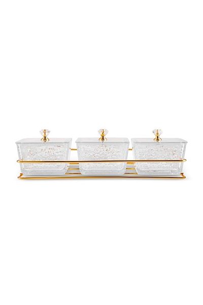Karaca Maria Cam Decorative 3-Piece Presentation Bowl / Breakfast Gold 30 X 10 cm