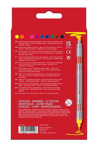 Faber Castell Double Sided Felt Tip Pen 10 Colors Thick and Thin Tips Vibrant Colors Water Based Ink