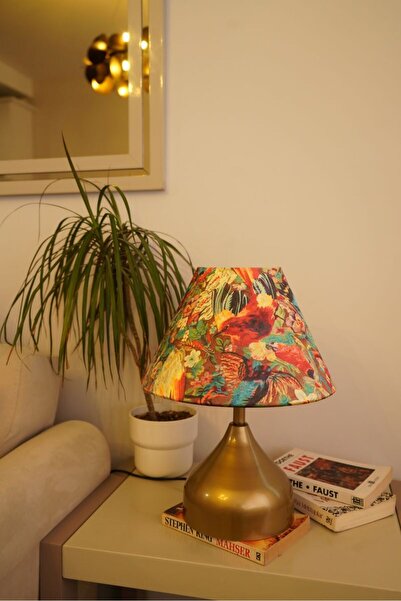 retro home design Eskitme Ayaklı Kadife Tavus Kuşu Detaylı Silindir Masa Lamb...