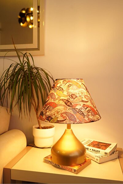 retro home design Eskitme Ayaklı Kadife Yaprak Detaylı Silindir Masa Lambası ...