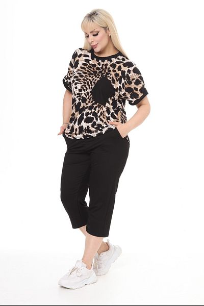 tarzımsüper Γυναικείο μοντέλο μεγάλου μεγέθους Tiger Pattern Pocket Comfort Κοντομάνικο Κάπρι Σετ
