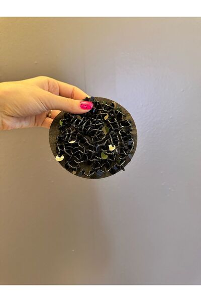 Gönülden Tasarım SİYAH BONCUK PAYET İŞLEME YUVARLAK ARMA DİKİŞ APLİKE ÇAP 22