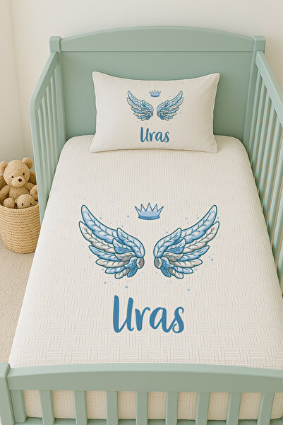 Lilabio %100 Pamuk İsme Özel İsimli 100x150 cm Pike Seti Mavi Kanat