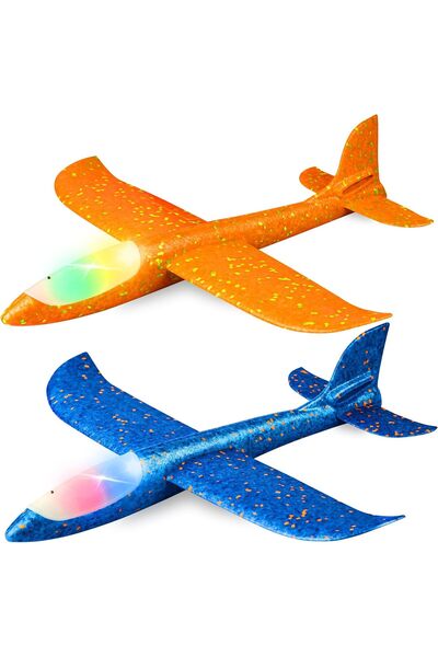 URBAN BUYERS 2 Pack LED Light Airplane 17.5" Large Throwing Foam Glider Plane (2 Flight Modes)