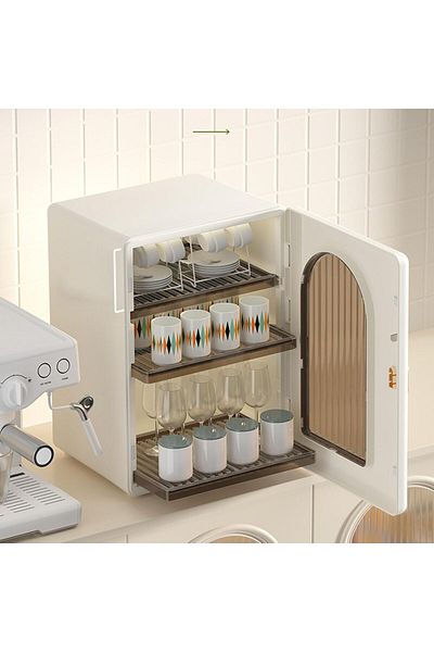 COOYA Multifunctional cup storage cabinet, multi-layer design, dustproof, with transparent door, beige
