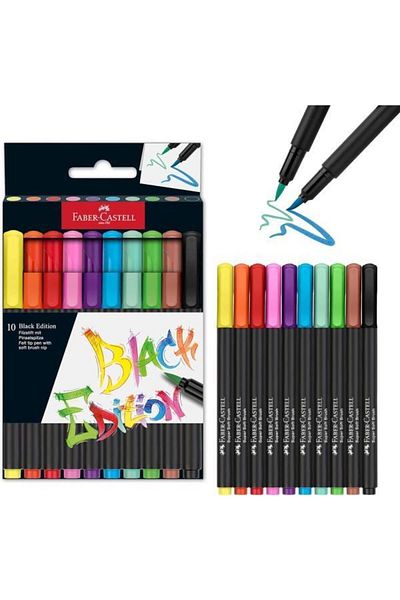 Faber Castell Black Edition Felt Pen Brush Tip 10 Pack Bright Colors Suitable for Writing and Painting
