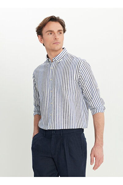 ALTINYILDIZ CLASSICS Cămașă pentru bărbați Altınyıldız Classics, cu guler cu nasturi, alb - bleumarin ACE020252223_BZL