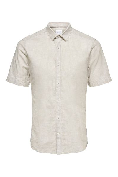 Only & Sons Onscaiden Ss Solid Linen Shirt Noos Ανδρικό καφέ Kk πουκάμισο - 22009885