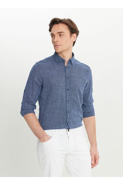 ALTINYILDIZ CLASSICS Ανδρικό πουκάμισο Six Star Classics Slim Fit με κουμπιά πέτο Navy Blue ACE020252165_LAC