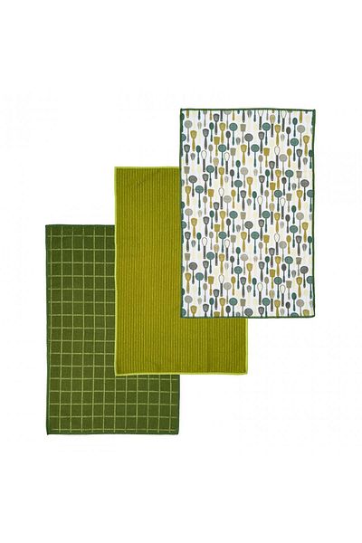 Cooking by Heinner SET OF 3 GREEN KITCHEN TOWELS UTENSILS