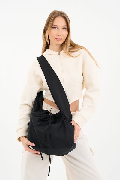 fluffy Geantă de umăr din piele intoarsa neagra / Geanta de umar pentru femei din piele intoarsa potrivita pentru utilizare in cruce neagra (50*30)