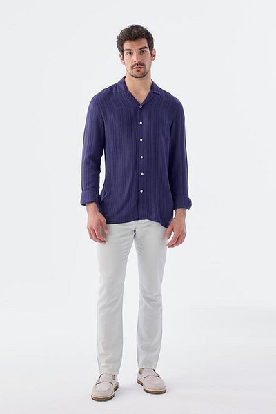 Jakamen Бохемска риза Saks Classic Fit с отворена яка и райета, 100% памук