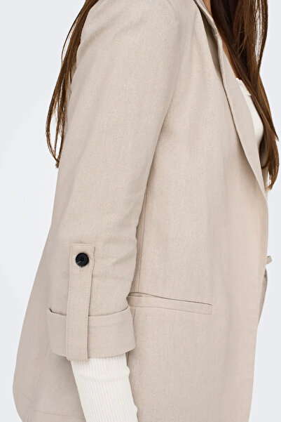 ONLY Women's Onlcaro Sleeve Detailed Linen Jacket 15312199 Stone