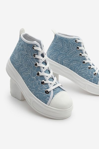 Marjin Blue Denim Kadejin End Sneakers Pantofi sport cu broderie înaltă pentru femei