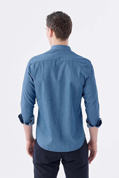 Jakamen Синя сорочка Slim Fit з кишенями та ґудзиковим коміром, 100% бавовна