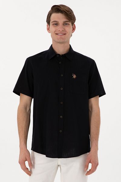 U.S. Polo Assn. Ανδρικό μαύρο κοντομάνικο πουκάμισο 50297896 -VR046