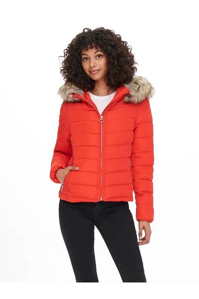 ONLY Red Quilted Hood Jaket Women 15158943   Model Coat