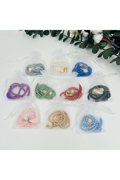 lenagiftworkshop 10 Adet Tül Keseli Inci Tesbih Set Karışık Renk (MEVLİD-HAC-UMRE-SÜNNET)