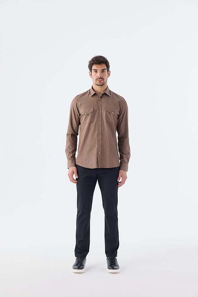 Jakamen Καφέ Comfort Fit 100% βαμβακερό τζιν πουκάμισο με τσέπες και κουμπωτά