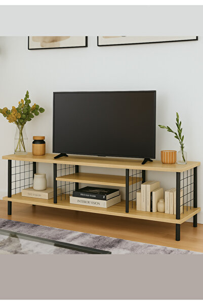 PEKA Tv Sehpası Raflı Televizyon Ünitesi Ahşap Ayaklı Metal Bölmeli Çevir Kur