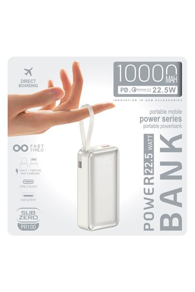 Subzero Fast 10.000mah 22.5w Pd Hızlı Pr100 Powerbank Siyah-beyaz