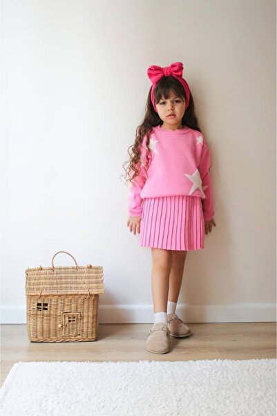 tunays shopping Дівчачий комплект з плісированою спідницею та в'язаним капелюхом