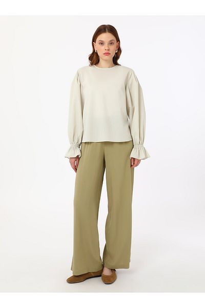 Refka Viscose Trousers with Elastic Waist - Khaki - Refka