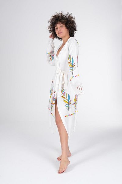 VAROL Bamboo Peshtemal and Dressing Gown Set - Printed Bathrobe
