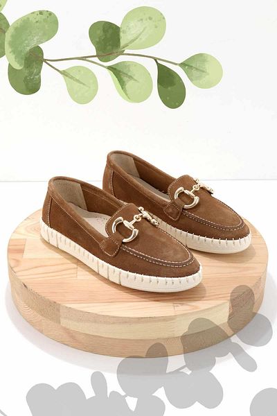Bambi Dámske mokasínové topánky Camel Suede z pravej kože K 01303333302