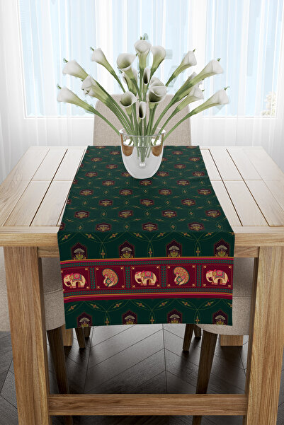 EsnafAli Yeşil Turuncu Etnik Hayvan Figürlü Runner 40x220cm