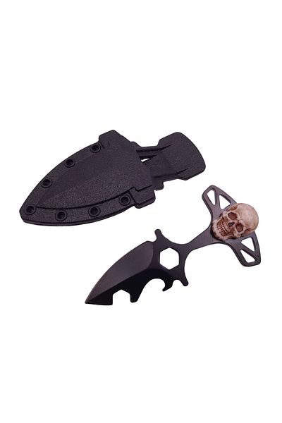 Depox Cuțit tactic de vânătoare IdeallStore®, Broken Silence, 8 cm, negru, teacă cu clemă pentru curea