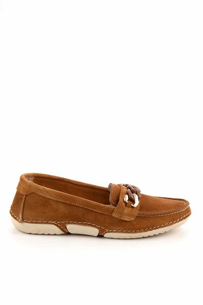 Bambi Γυναικεία Loafer Παπούτσια Camel Suede από γνήσιο δέρμα K 01303316202
