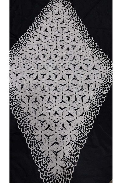 Papatyam Diamond Shaped Hand Knitted Crochet 1 Piece (90X53) Coffee Table Cover Lace/Vintage/Dowry