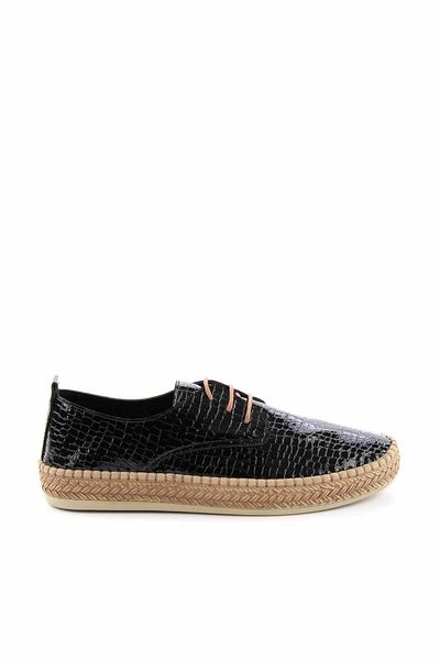 Bambi Glänzende schwarze Krokodil-Damen-Espadrille – K 01309230311