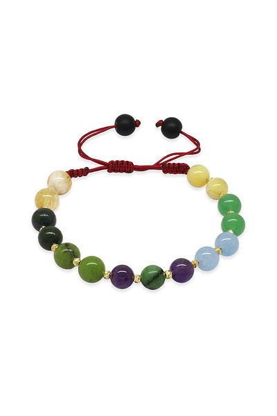 Tesbihane Macrame Braided Globe Cut Dorica Ball Decorated Multiple Natural Stone Combination Women's Healing Bracelet
