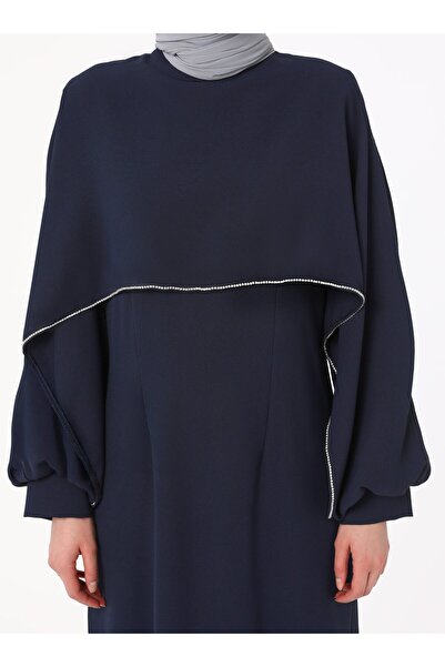 Refka Şerit Taş Detaylı Tesettür Elbise - Lacivert - Refka Exclusive