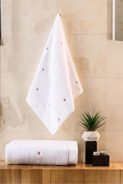 VAROL Love Series Micro Cotton Bathroom Set with Embroidery Detail