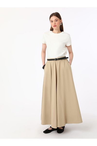 Benin Benin White Elastic Waist Poplin Skirt