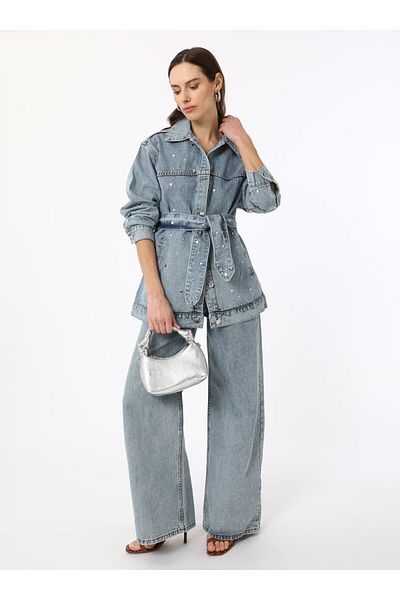 Benin Light Blue Tie Waist Jean - Detailed Denim Jacket