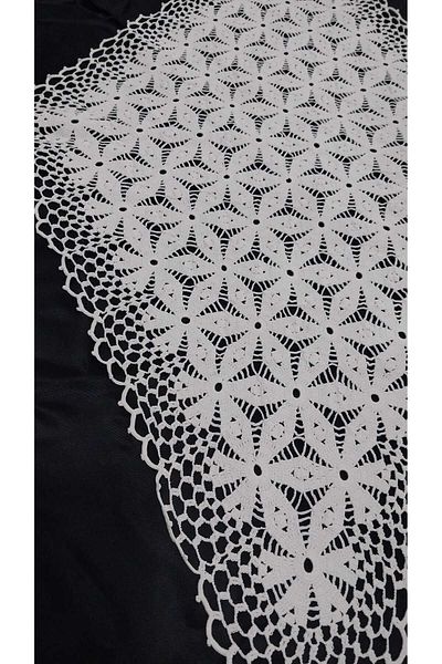 Papatyam Diamond Shaped Hand Knitted Crochet 1 Piece (90X53) Coffee Table Cover Lace/Vintage/Dowry