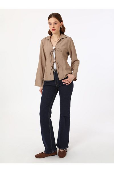 Benin Blouse / Shirt with Binding Detail - Beige - Benin