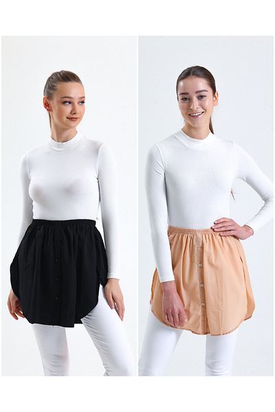 mirach Pack of 2 Side Slit Shirt Inner Skirt Black and Beige Buttoned Shirt Look Shirt Fabric