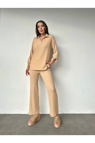 hiraz fashion Women's beige two-piece suit fabric