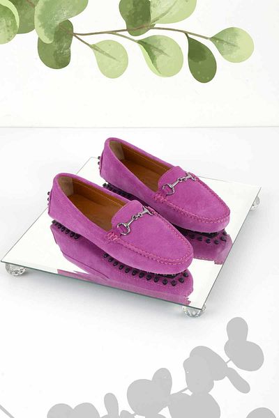 Bambi Dámské mokasínové boty z pravé kůže Fuchsia Suede01274225002