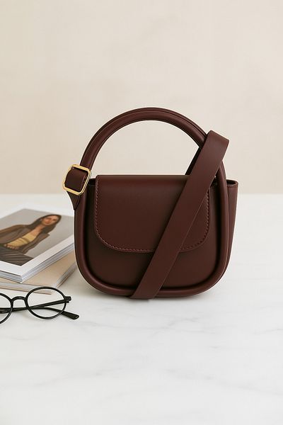NOTHING Women's Burgundy Clamshell Magnet Closure Mini Shoulder Crossbody Bag