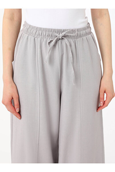 Benin Viscous Blended Ribbed Trousers with Elastic Waist - Gray - Benin