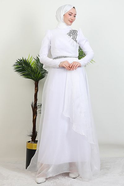 Giza Giyim Βραδινό φόρεμα Eliza Hijab Λευκό