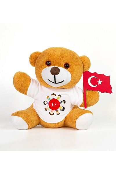 Pababo Happy April 23Rd Cute Teddy Bear with T-Shirt & Flag (25 cm)
