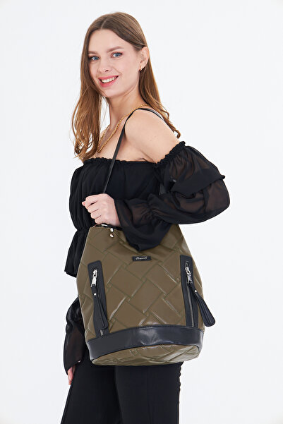 Morpelikan Γυναικείο σακίδιο πλάτης με κεντημένο χακί καπιτονέ κορδόνι